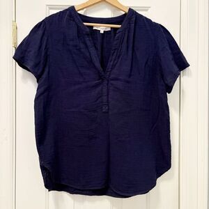 Xirena Popover Top Size M 100% Cotton Navy Blue